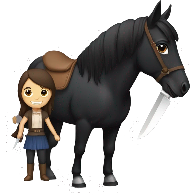 make a black horse and a girl in brown hair next to her, holding a knife emoji