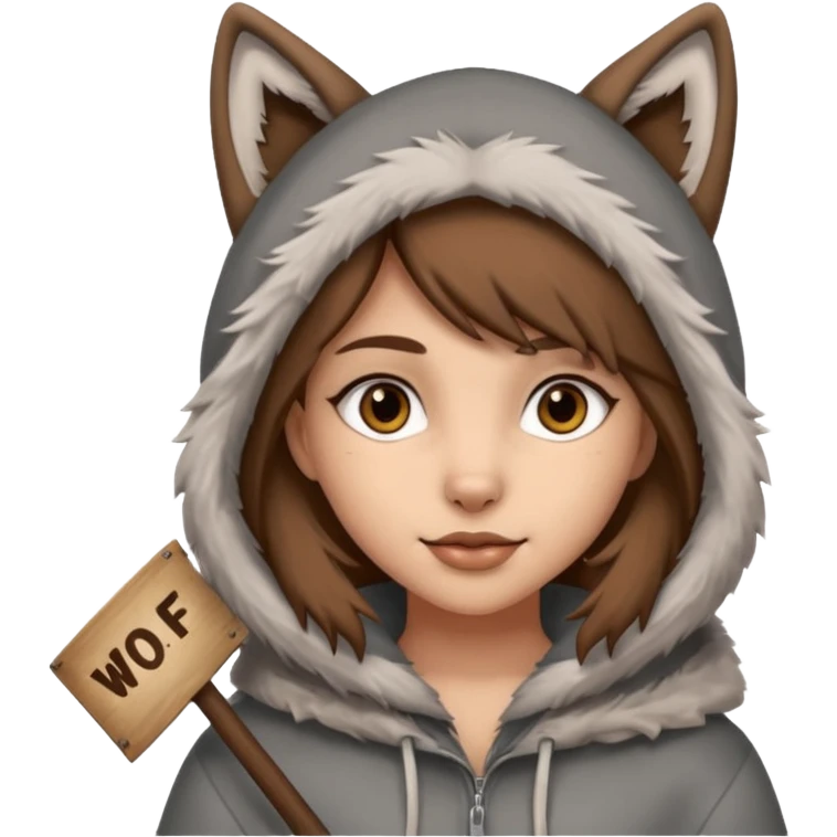 Wolf girl holding a banner that say #Wolf99 emoji