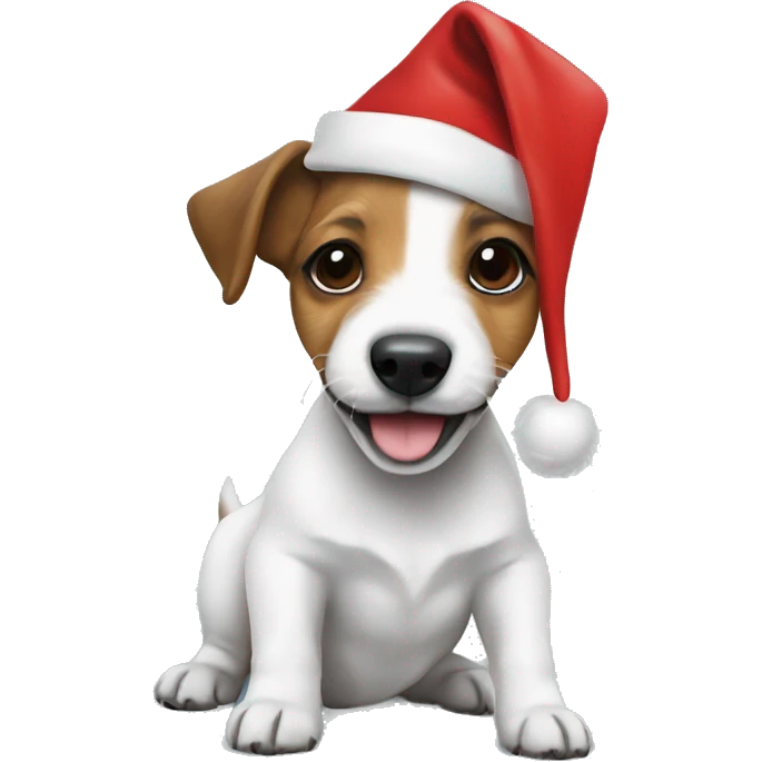 Jack Russell puppy with a Santa hat emoji