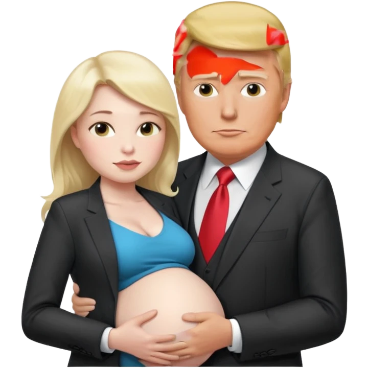 Pregnant Elon Musk with Donald Trump holding him in his arms emoji