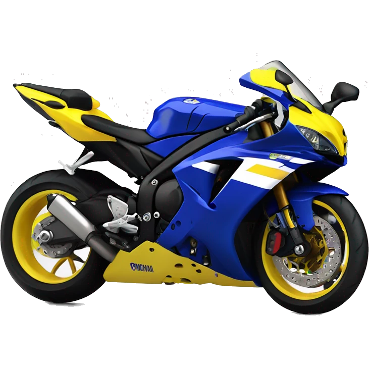 A 2009 Yamaha r1, blue and yellow fairings front view. Less yellow then blue emoji