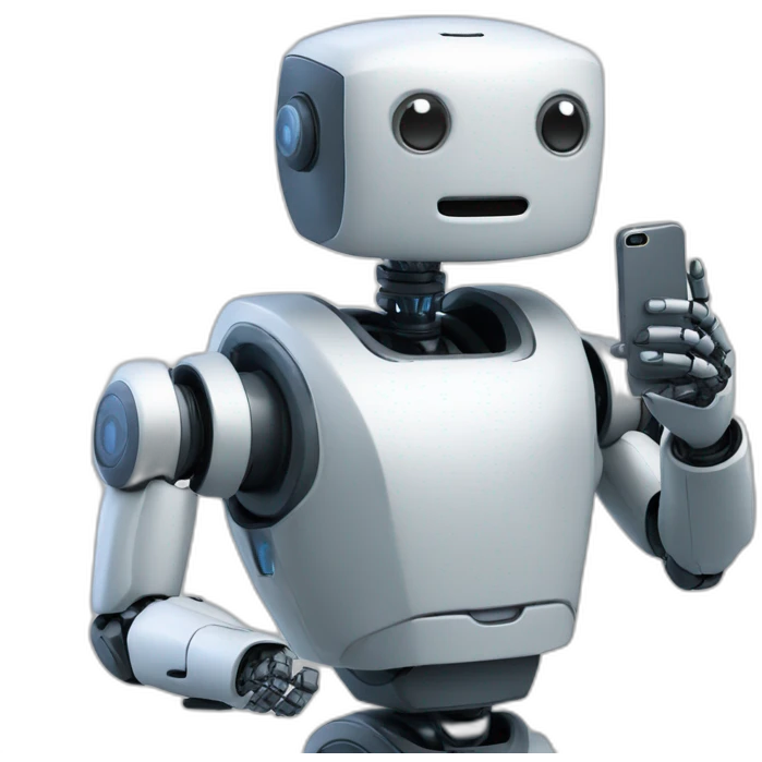 robot sosteniendo un celular emoji