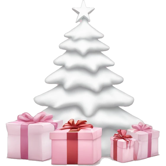 Light pink Christmas gifts under a white Christmas tree  emoji