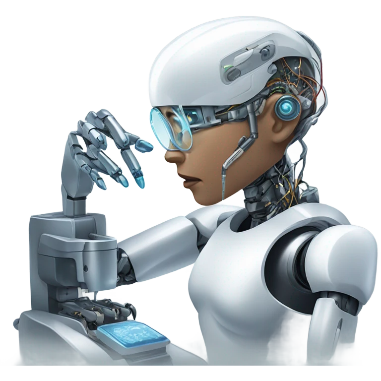 One cyborg performing brain surgery on a robot.  emoji