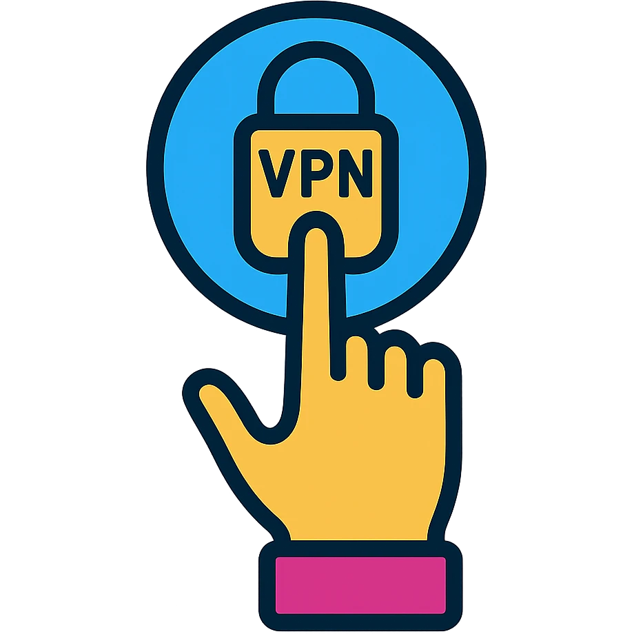 a hand pressing a button with a VPN padlock icon, minimal and techy, modern icon style emoji