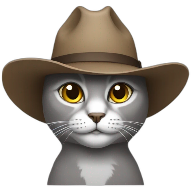 Grey cat in a cowboy hat emoji