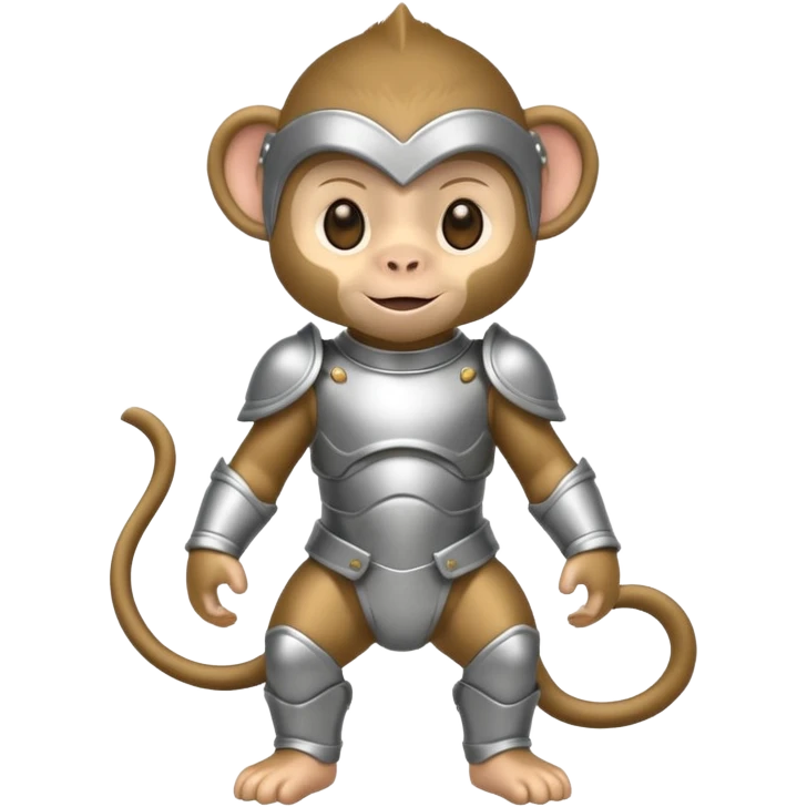baby monkey in silver armor, full body, smile emoji