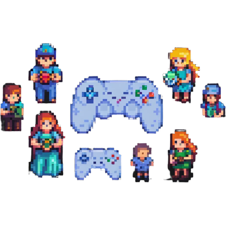 Gaming platform logo for 'qbix88' with controller, trophy and group of players in pixel art style emoji