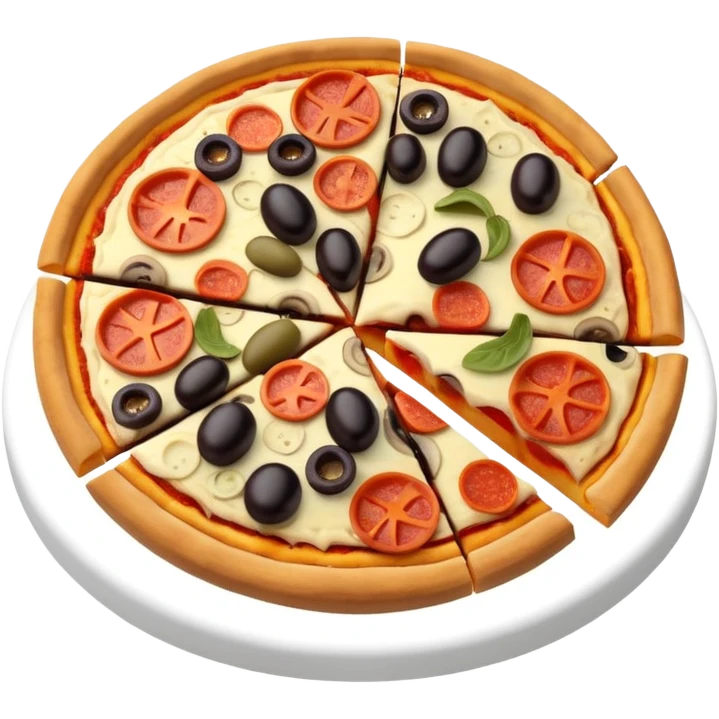 3d pie chart whith pizza as base and different colored unequal slices emoji