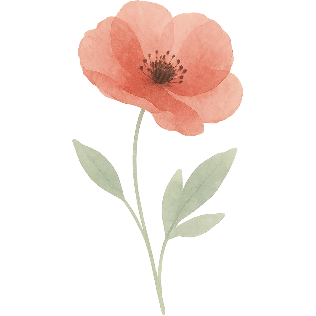 poppy, intricate details, soft red and green, transparent background emoji