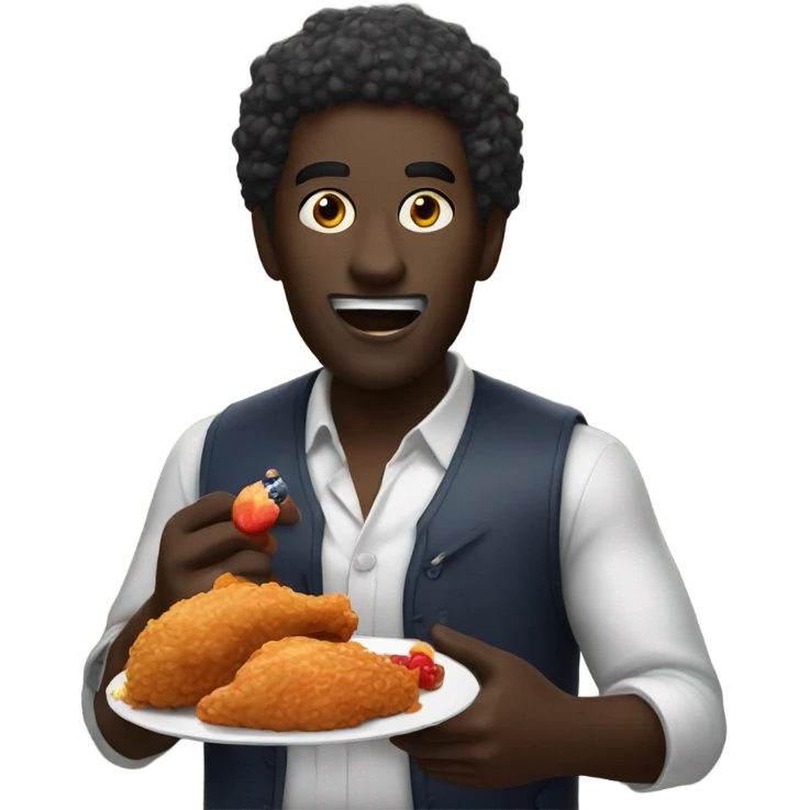 Dark man eating fried chicken and fruit punch  emoji