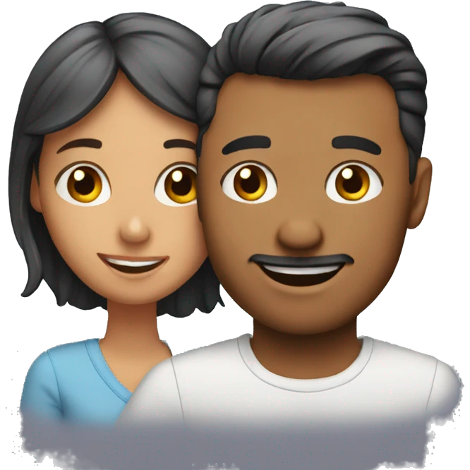 married couple with child hugging emoji