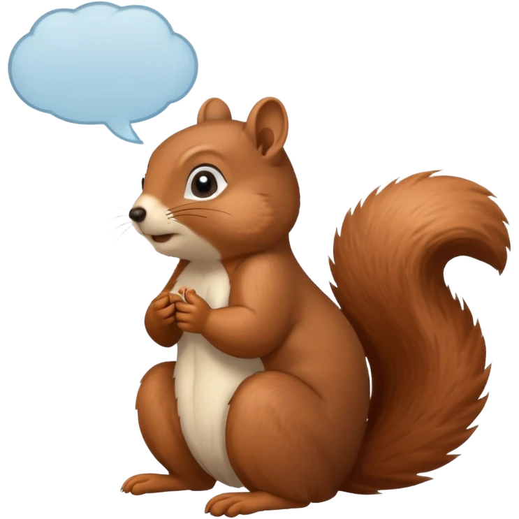a squirrel sitting with a hand under its chin and a large, clear thought bubble above its head, looking up, very thoughtful emoji