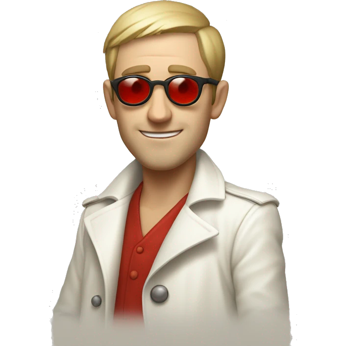 <excerpt>
A white man with real short hair, donning small red tinted sun glasses in a white trench coat, is an alchemist.
</excerpt> emoji