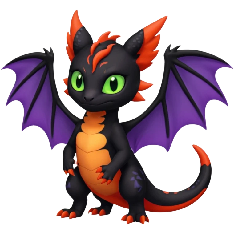 Cute adorable Litten-Salandit-Noibat-Toothless-fusion, full body emoji