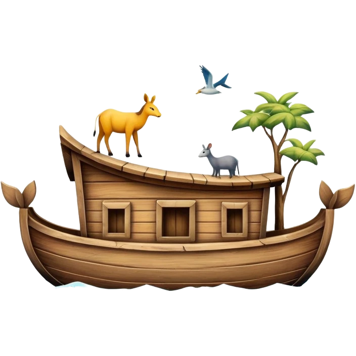Wooden ark floating on water with animals peeking out emoji