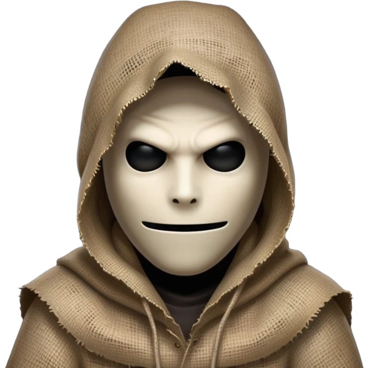 creepy sinister man with burlap sack over head, dark atmosphere, menacing stance emoji