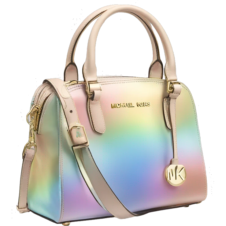 Realistic iridescent pastel rainbow michael kors satchel purse. emoji