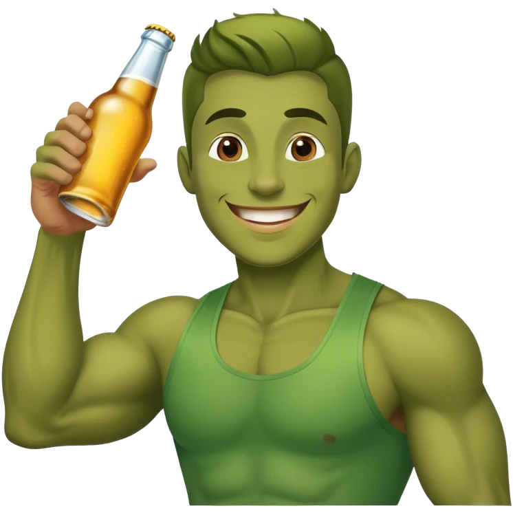Hulk holding beer bottle hand up and smile hulk hear black  emoji