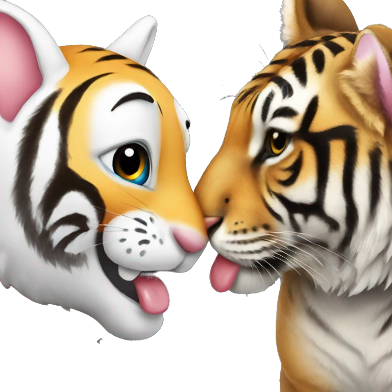 bunny is kissing a tiger emoji