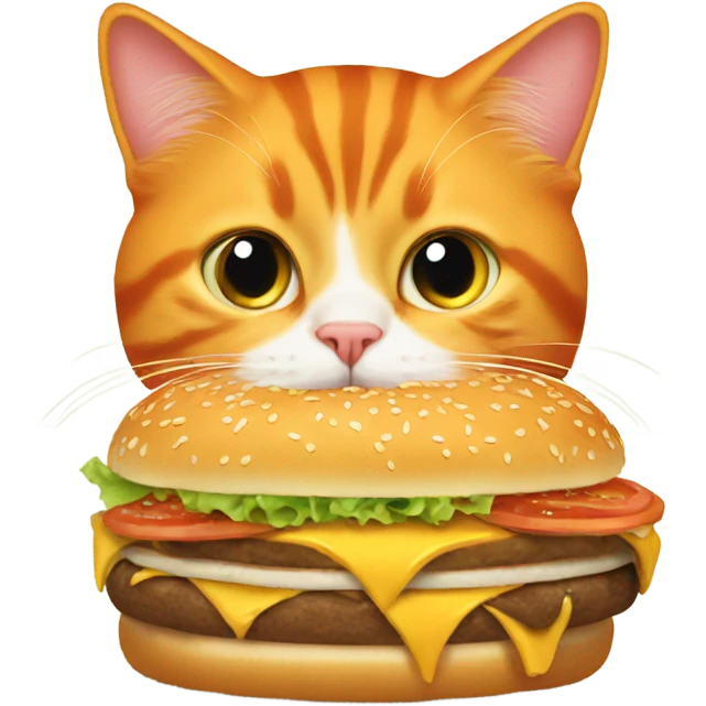 Orange cat eating a cheeseburger emoji