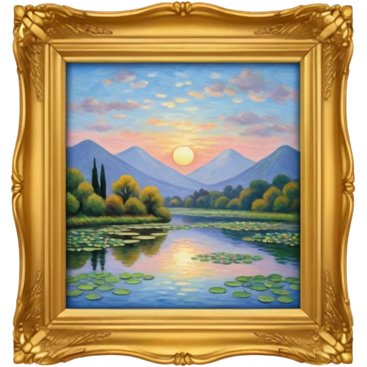A gold picture frame with a Monet style painting in it. emoji