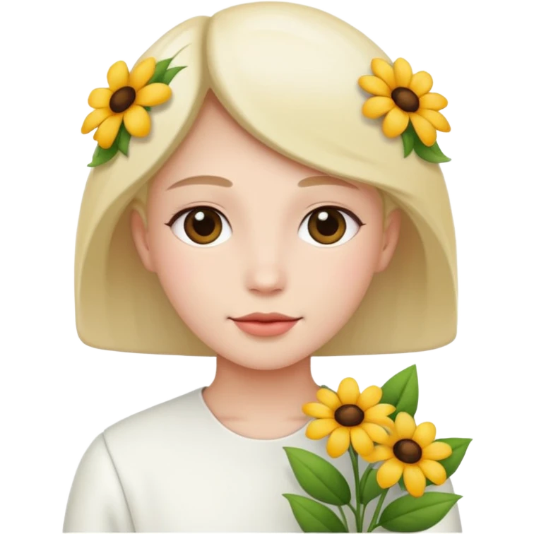 With flowers and wearing white emoji