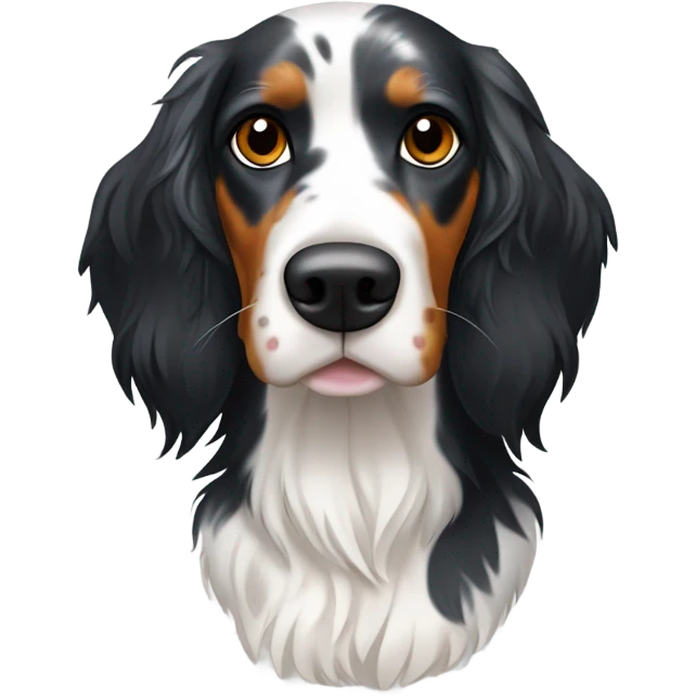 Tri color English setter with a black body emoji