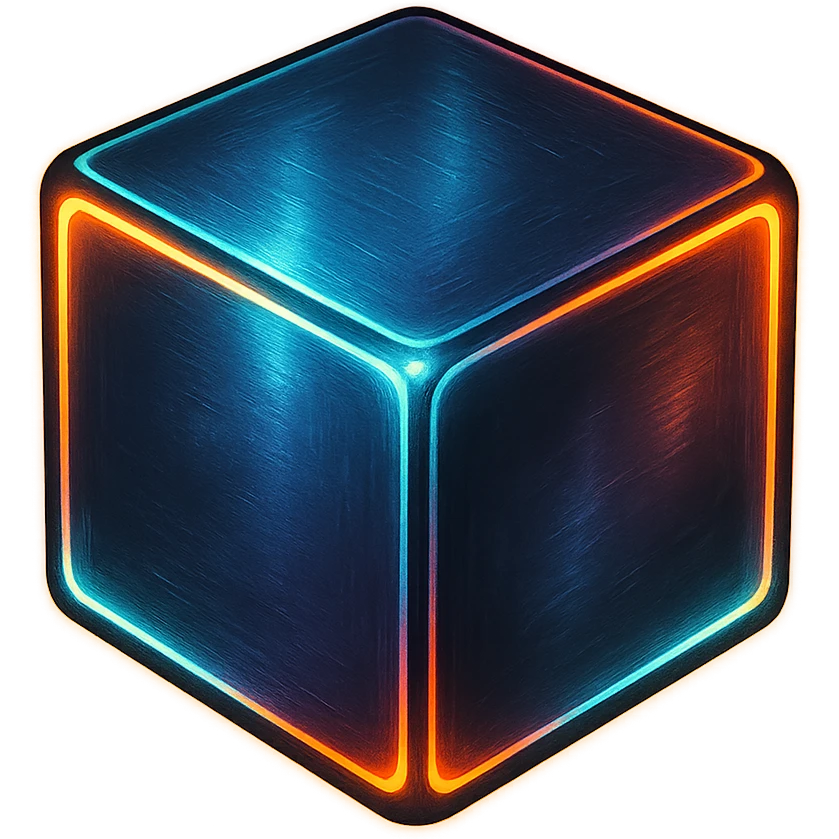 cube with a metallic sheen, glowing edges, classic arcade vibe emoji
