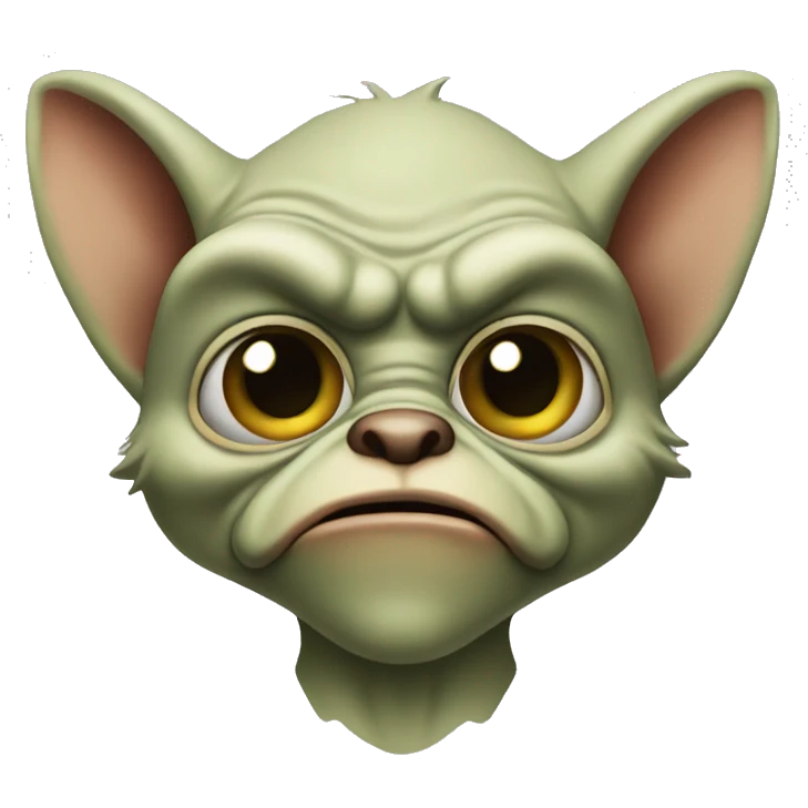 Gremlin with flat lips but wide eyes emoji