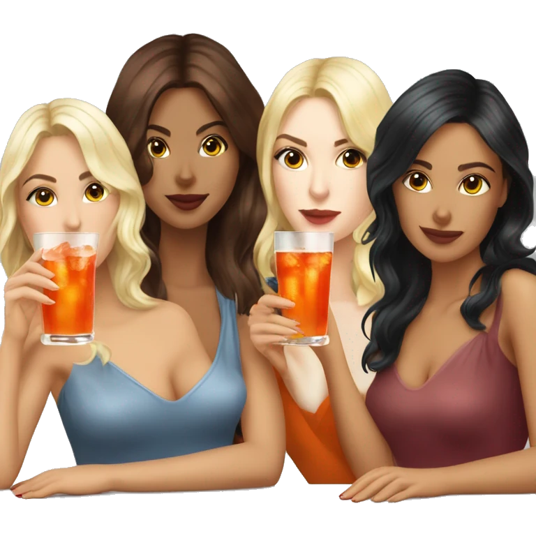 Three beautiful girls Blonde redhead and brunette  drinking aperol   emoji