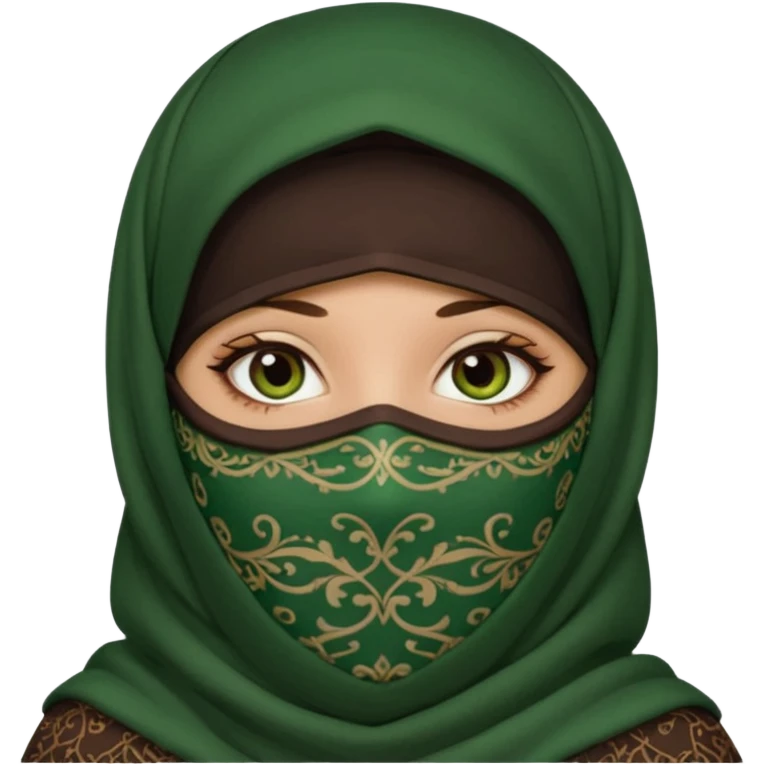 Niqab musli girl chocolate color make the niqab green cover whole face except her eay emoji