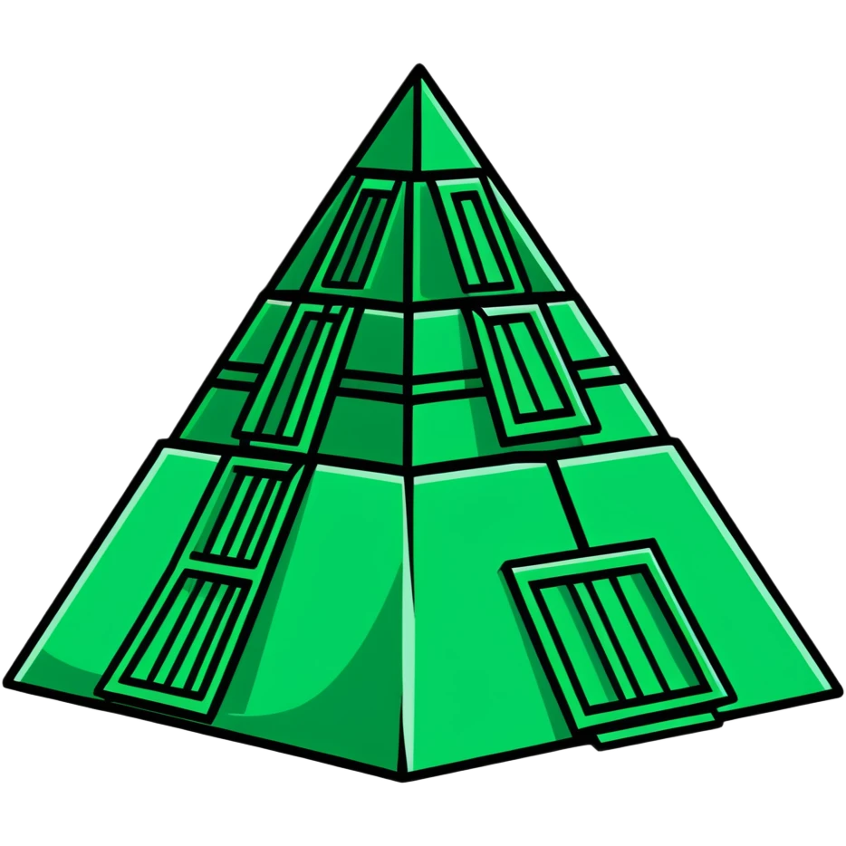 Geometric Maya style pyramid - inbox overflow, strictly white and deep dark green only, angular sharp lines emoji