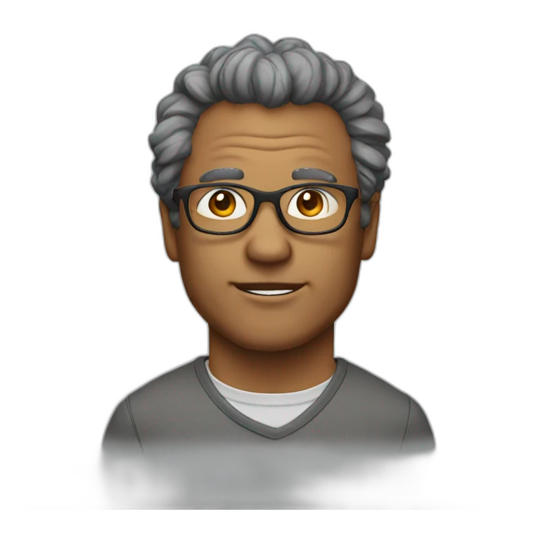 middle aged man wearing glasses with rocky hair emoji