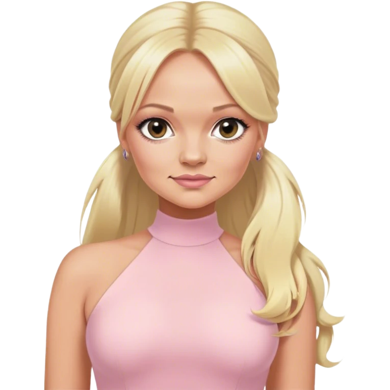 Emma bunton with long blonde ponytails wearing a light pink bodycon dress emoji