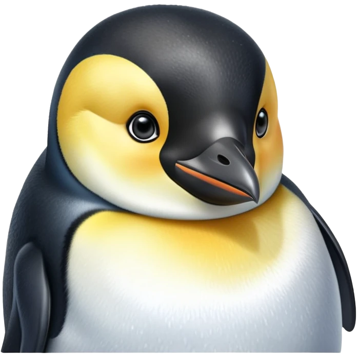 cinematic-adult-emperor-penguin-portrait-emoji,-head-tilted-playfully-and-inquisitively,-with-glossy,-pristine-plumage-accented-by-a-bright-beak-and-round,-sparkling-eyes-filled-with-curiosity,-simplified-yet-irresistibly-adorable-features, black face emoji