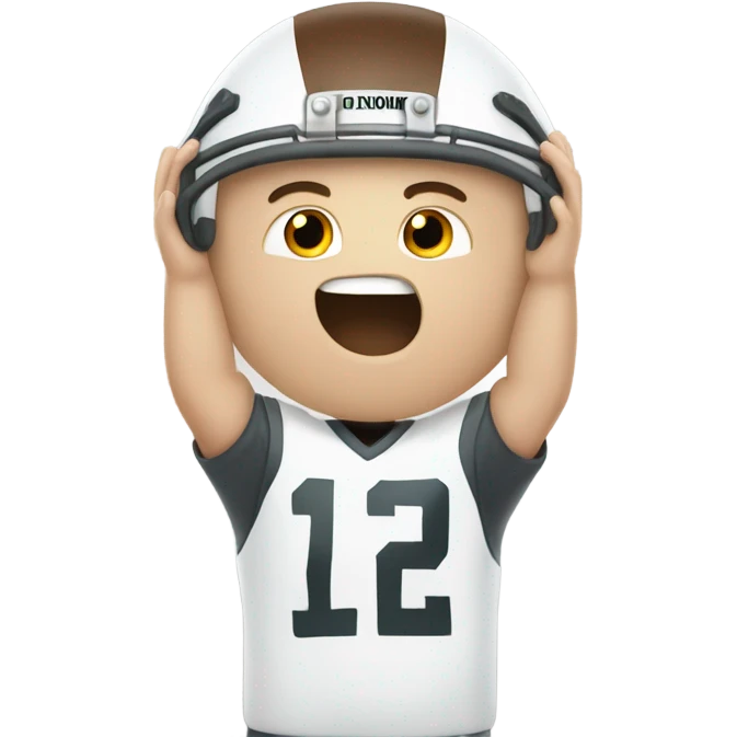 White boy in football  helmet hands up emoji