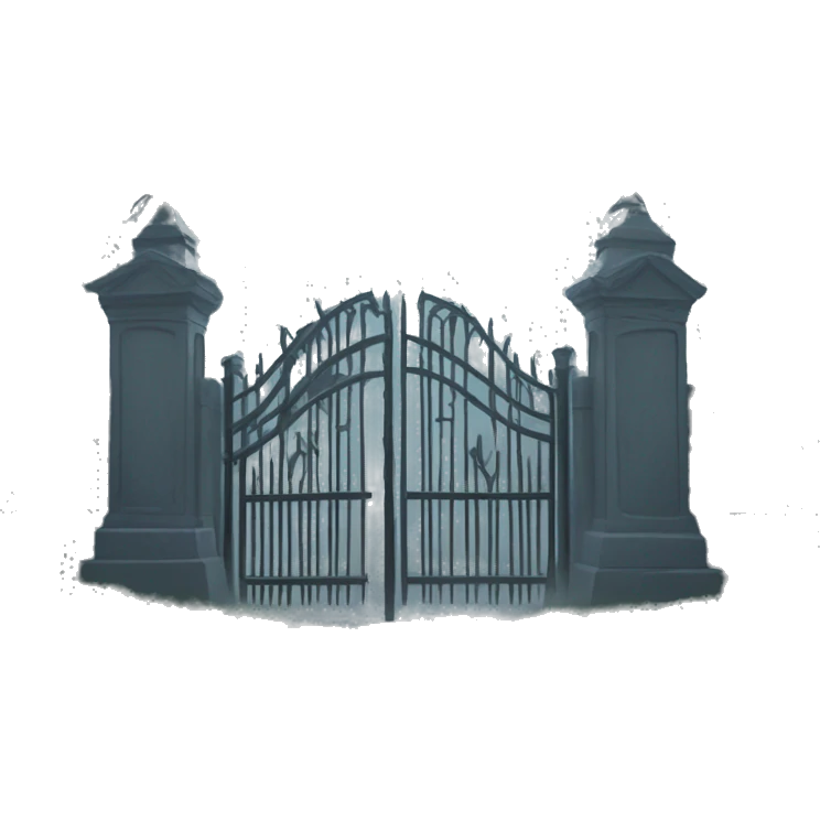 Haunting foggy graveyard gate at noon emoji