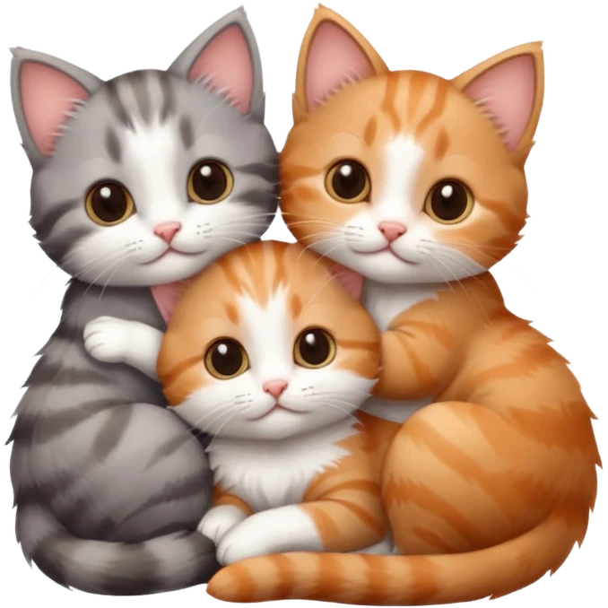 6 tiny kittens cuddling together all different colours, the first one is grey and white, the second is ginger and white and the third is brown tabby and white emoji