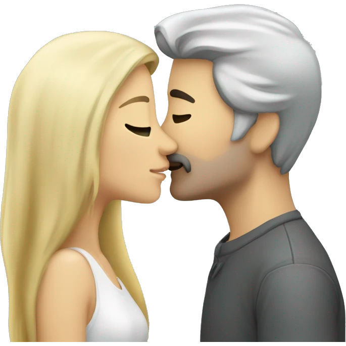 Long blond-hair-woman-and-dark grey-hair-man-kisses emoji