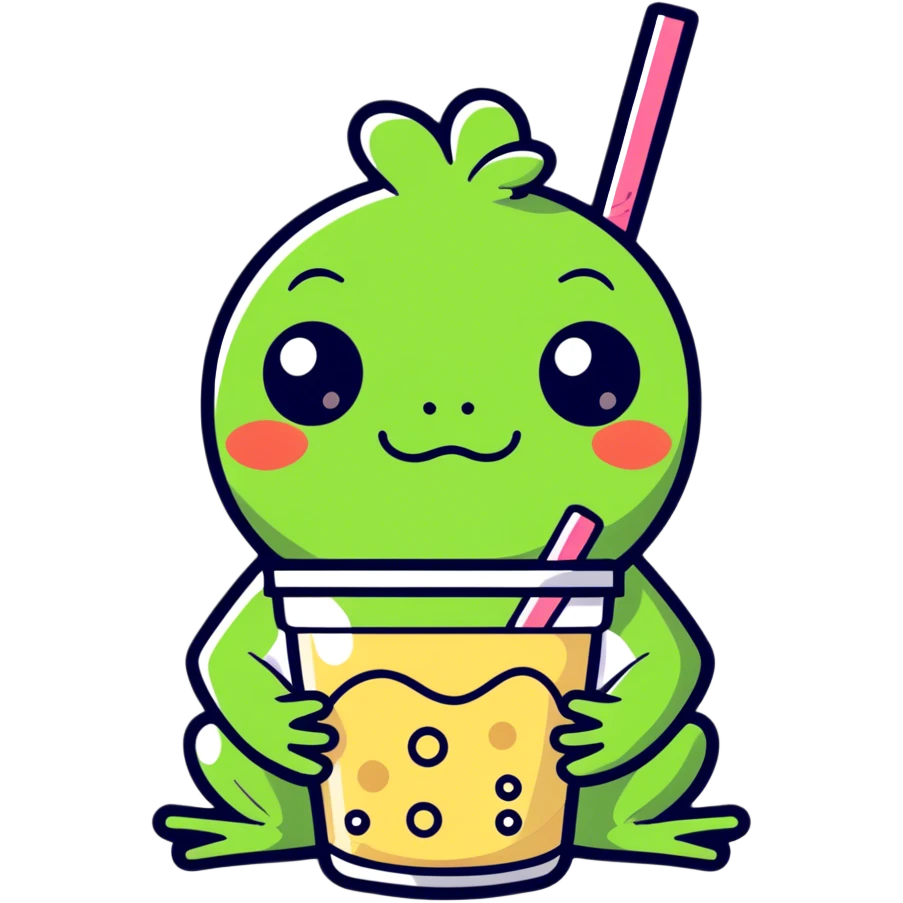 Kawai frog with Boba  emoji