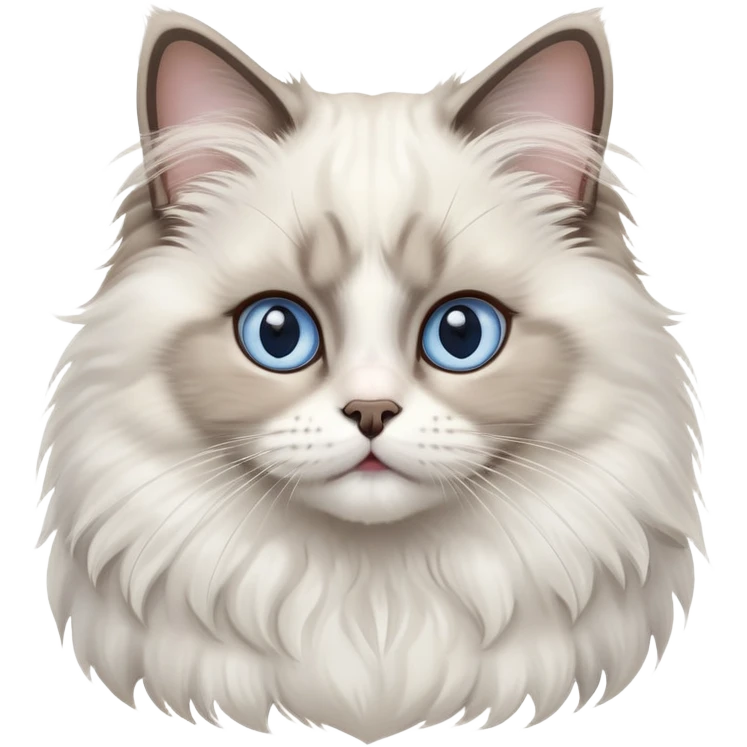 cinematic-adorable-big-eyed-fluffy-ragdoll-cat-portrait-emoji,-head-tilted-playfully-with-a-sweet-expression,-fluffy-white and grey-fur,-simplified-yet-irresistibly-cute-features-with-large,-expression, blue eyed ragdoll cat emoji