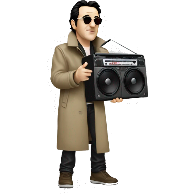 john-cusack-holding-one boombox-high above his head wearing trench coat  emoji