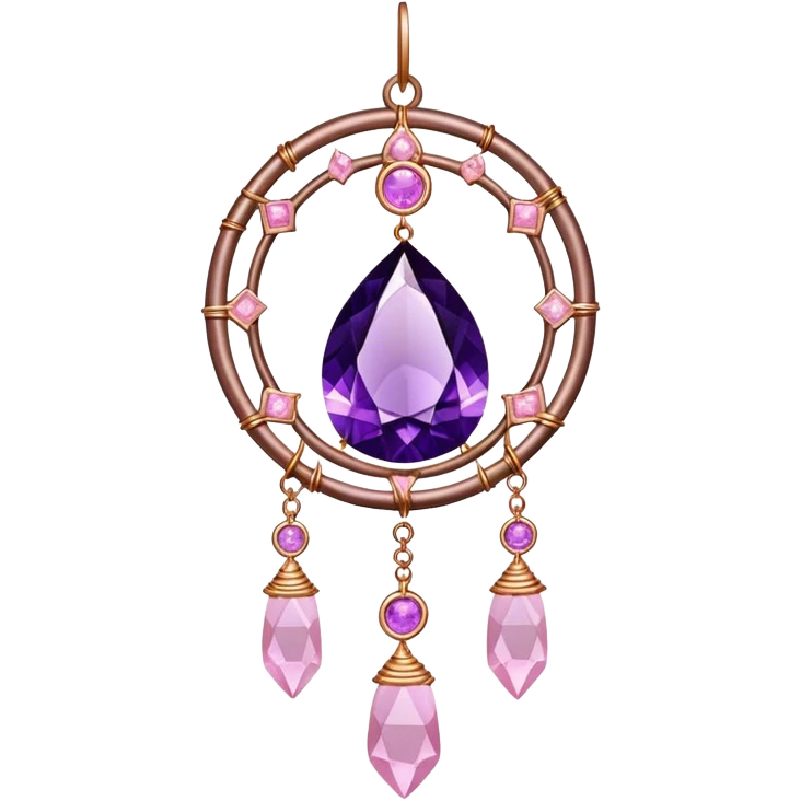 Hanging suncatcher, threads with shiny sparkly amethyst and rose-quartz gemstones,  emoji