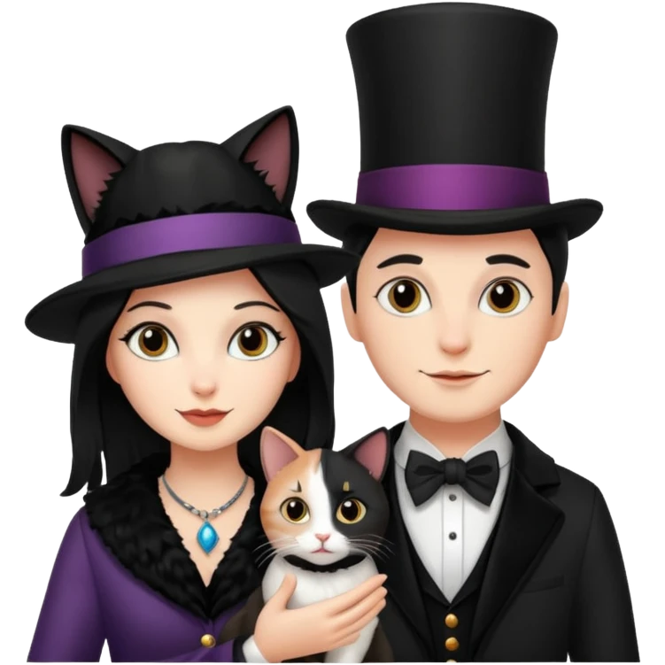 magician couple and their pet cat emoji