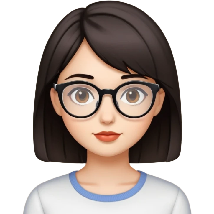 A pretty girl with short dark hair not black but not totally brown wearing glasses  emoji