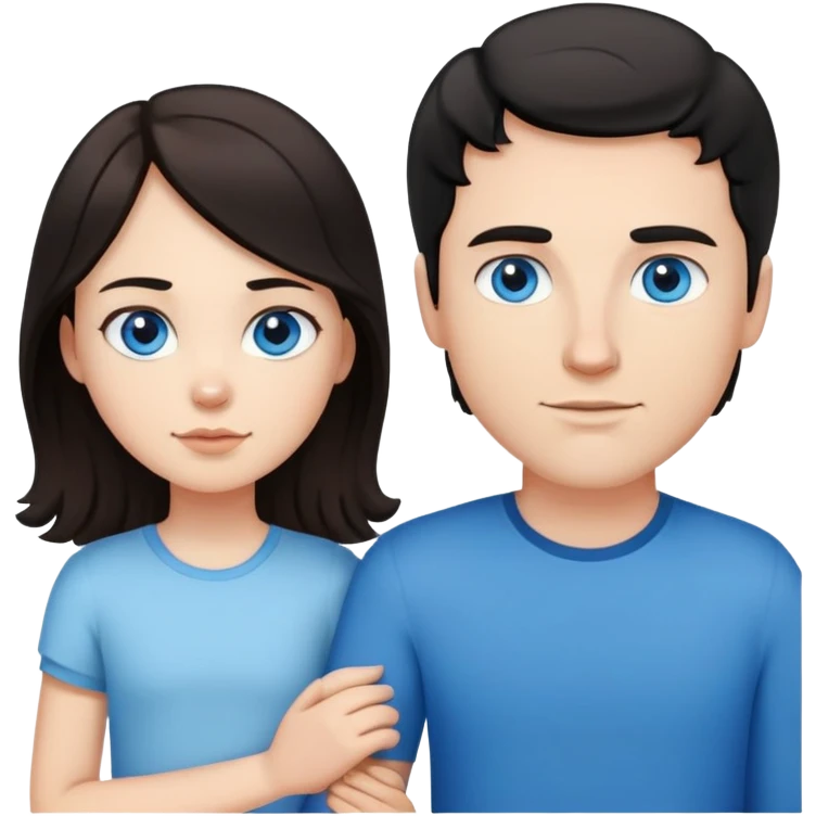 Strong white man with short black hair and white girl with long wavy brown hair and blue eyes holding hands emoji