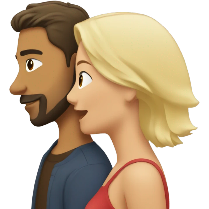 Latin man with beard kissing a blonde woman with short hair emoji