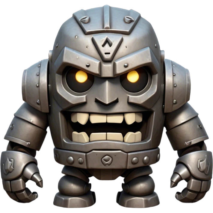 Cinematic Comical Mighty Iron Golem Portrait Emoji Head tilted dramatically with an exaggeratedly amused expression, featuring a bulky, armored form with a slightly lopsided stance, ancient runes flickering erratically, and one massive, jointed hand raised in a slow, deliberate wave. Wide, expressive glowing eyes give it an almost humorous, puzzled look, as if it’s contemplating something far beyond mortal understanding. Rendered with detailed metallic textures and deep, dynamic lighting, high shine, dramatic yet whimsical, styled with a hint of unexpected charm, soft glowing outline, capturing the essence of an endearing yet colossal guardian that looks ready to crack an impossibly slow, earth-shaking joke! emoji