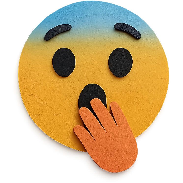 surprised face with hand over mouth, layered paper effect, paper craft style emoji
